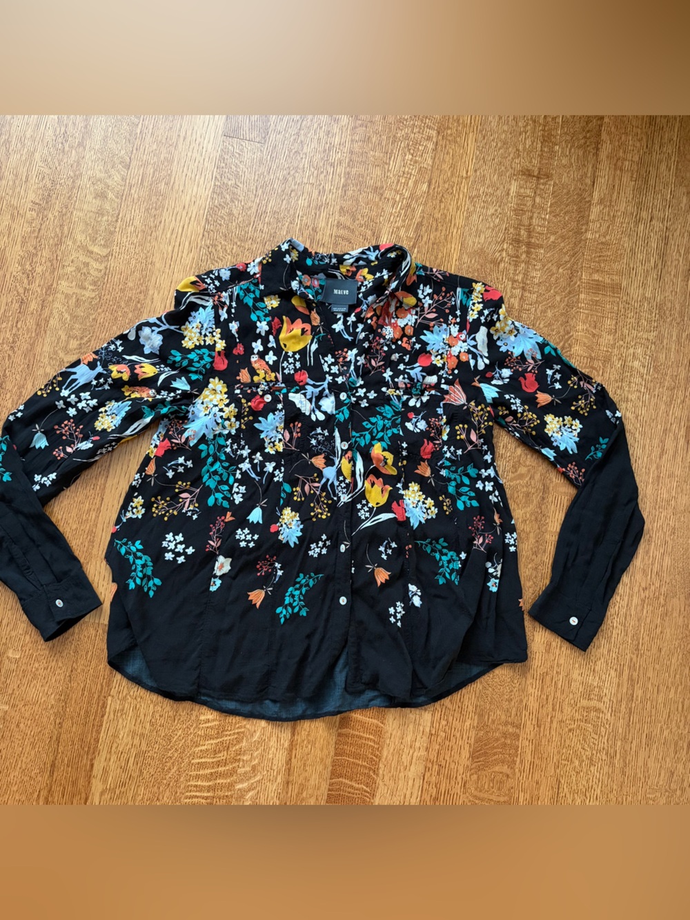 Maeve Anthropologie Women’s 2 Forest Friends Woodland Creatures Blouse Shirt Top